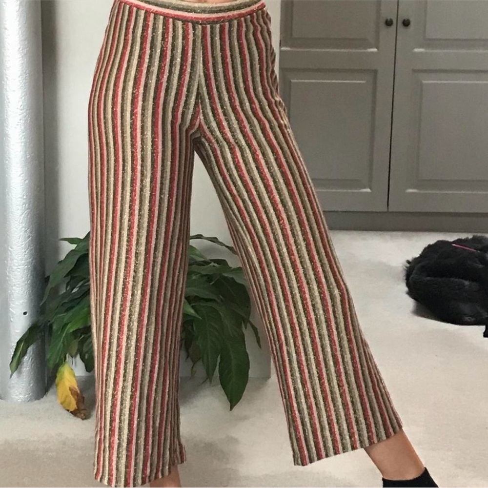 ZARA NWOT Glitter Striped Multicolor High Waisted Cropped Pull-On Pants